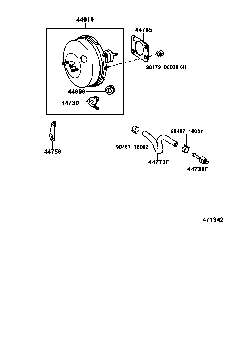 Toyota COROLLA 制动助力器和真空管 EPC diagram — 471342