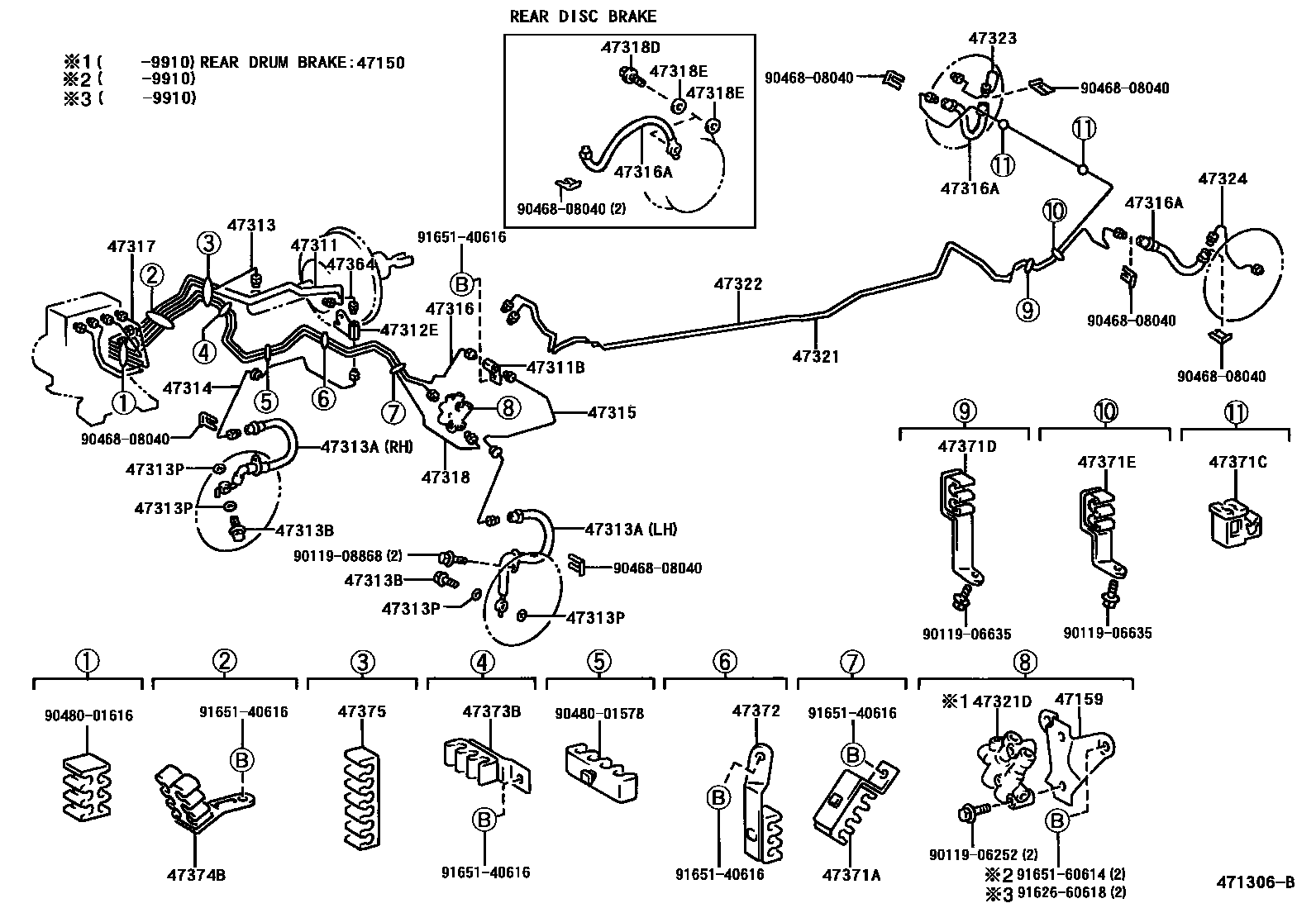 Toyota COROLLA 制动配管和卡箍 EPC diagram — 471306B