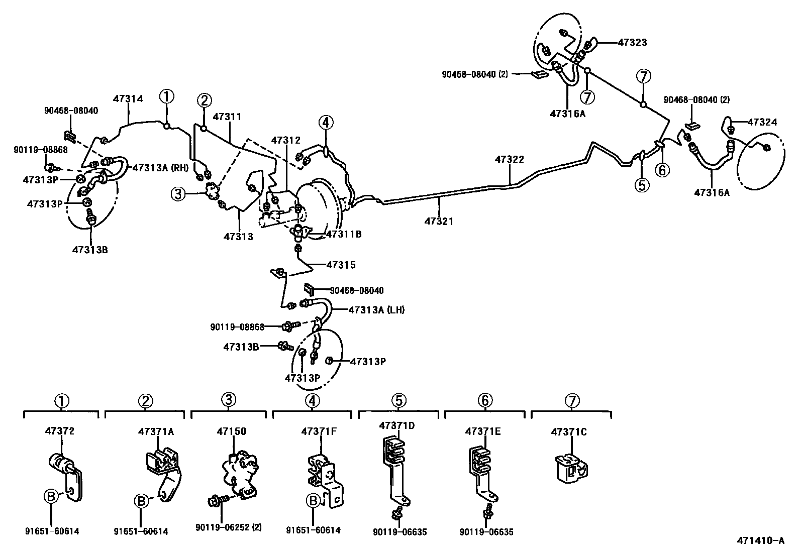 Toyota COROLLA 制动配管和卡箍 EPC diagram — 471410A