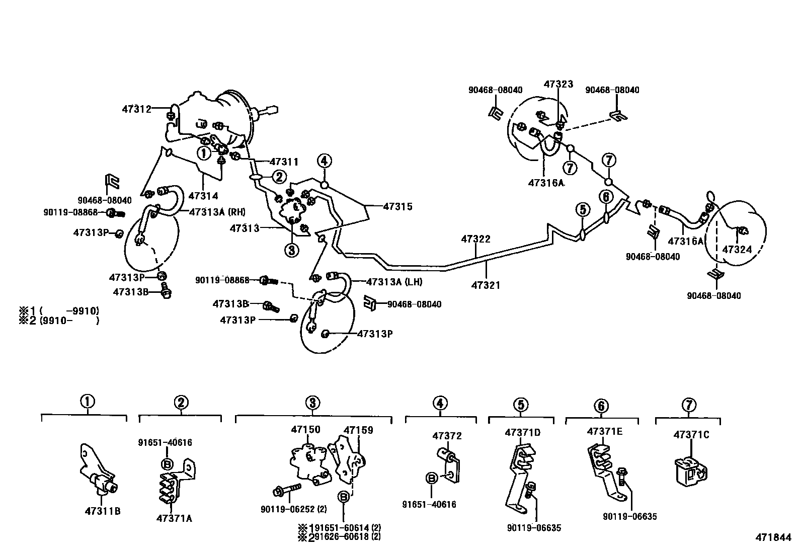 Toyota COROLLA 制动配管和卡箍 EPC diagram — 471844
