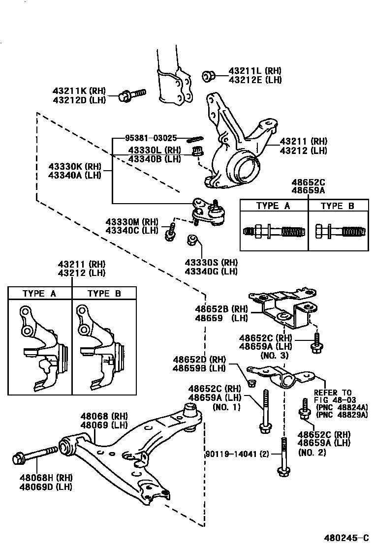 Toyota COROLLA 前桥控制臂和转向节 EPC diagram — 480245C