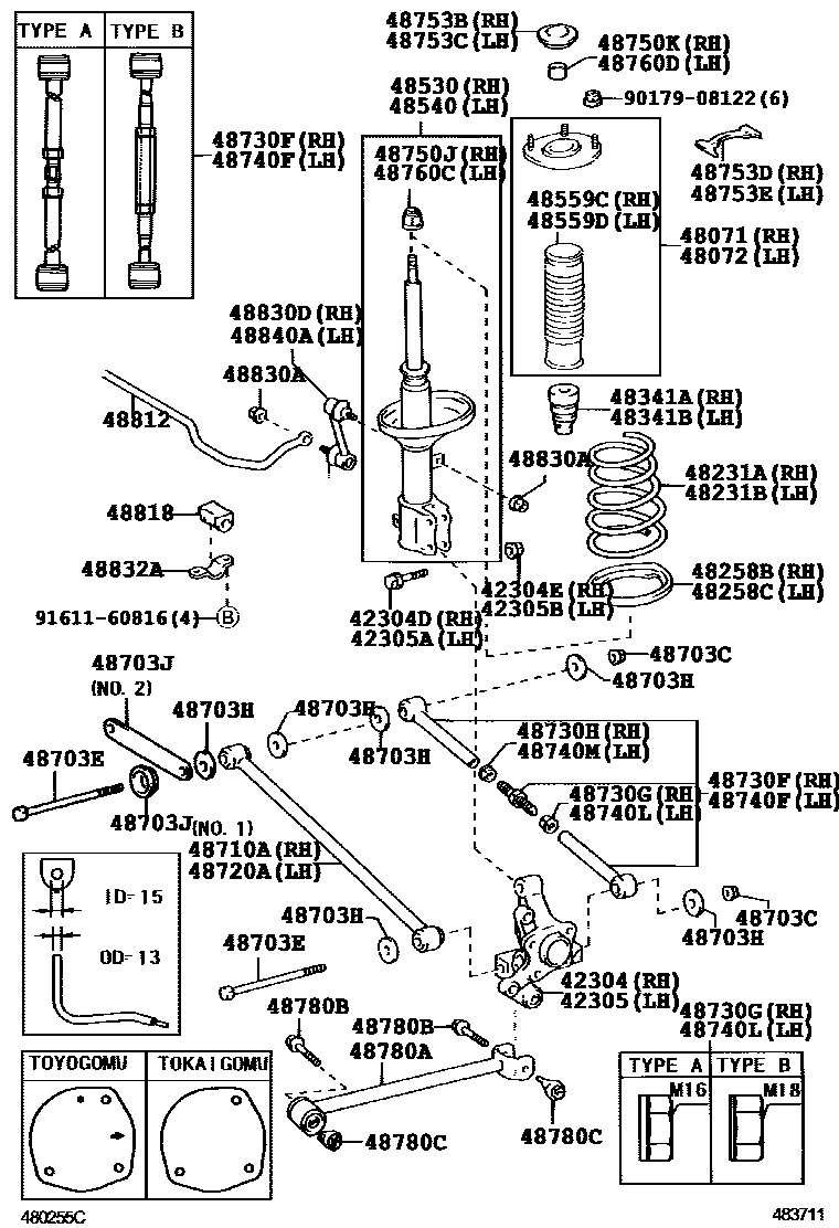 Toyota COROLLA Rear Spring & Shock Absorber EPC diagram — 483711