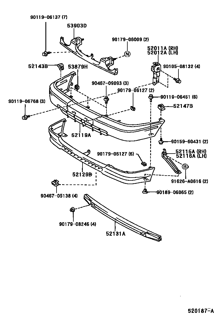 Toyota COROLLA 前保险杠及附件 EPC diagram — 520187A
