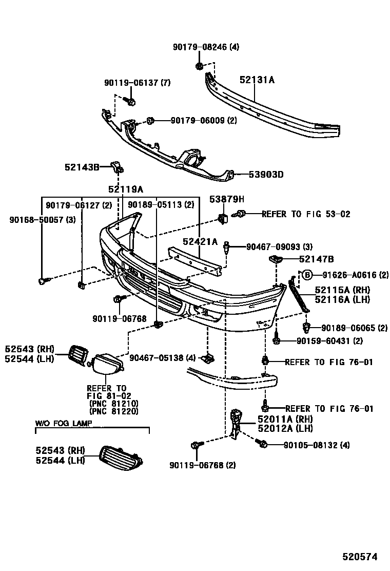 Toyota COROLLA 前保险杠及附件 EPC diagram — 520574