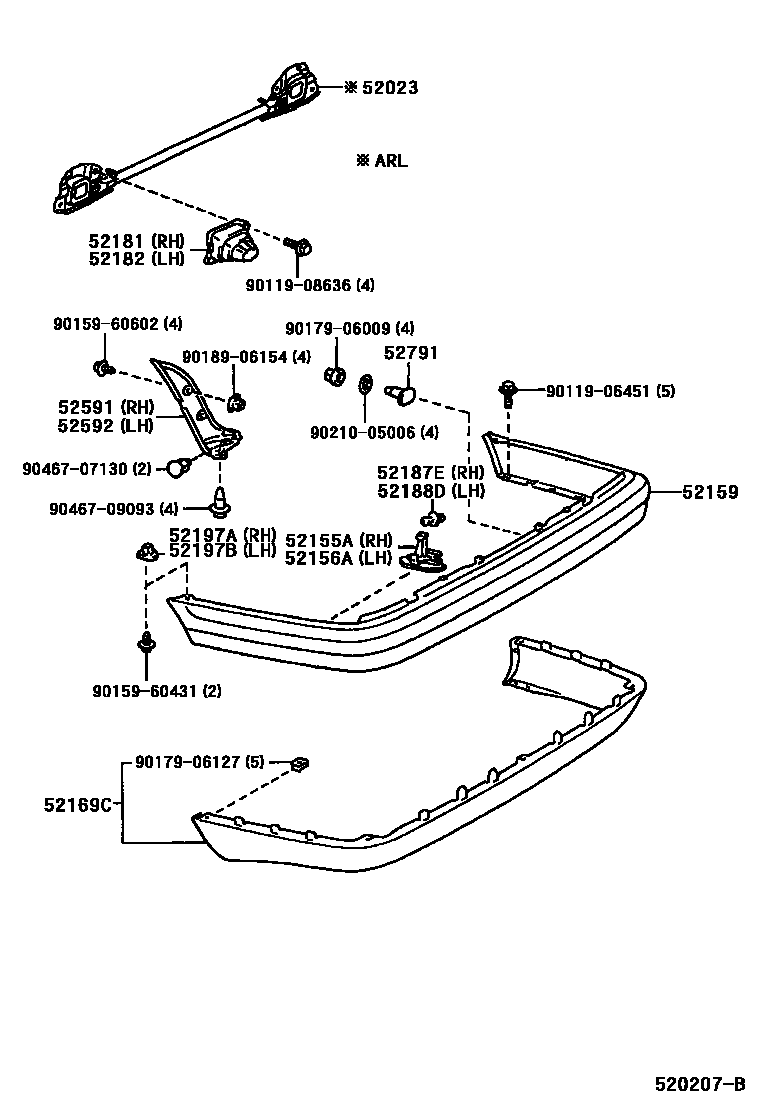 Toyota COROLLA 后保险杠及附件 EPC diagram — 520207B