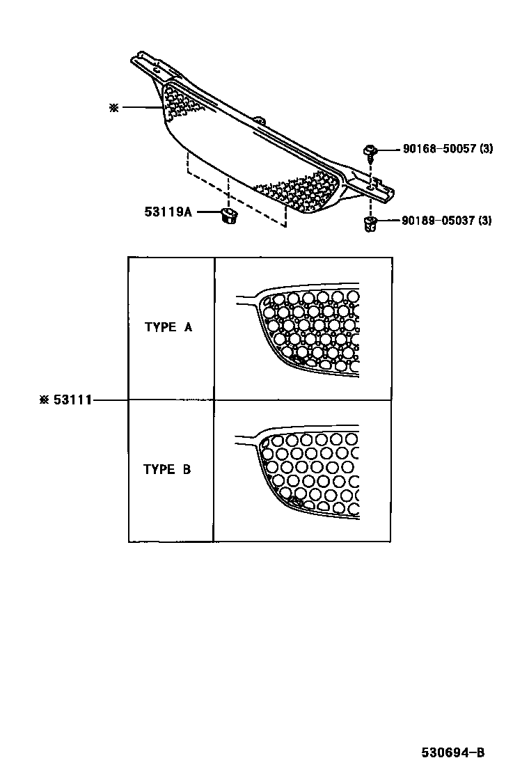 Toyota COROLLA radiator grille EPC diagram — 530694B