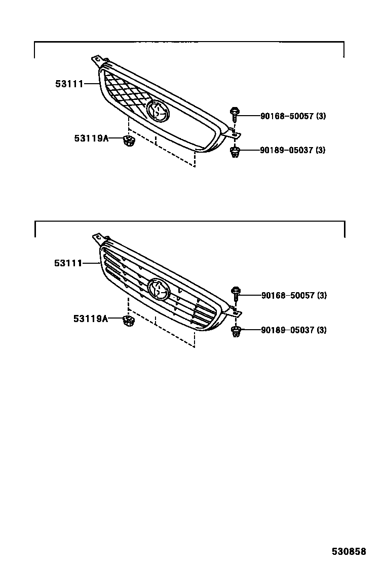 Toyota COROLLA radiator grille EPC diagram — 530858