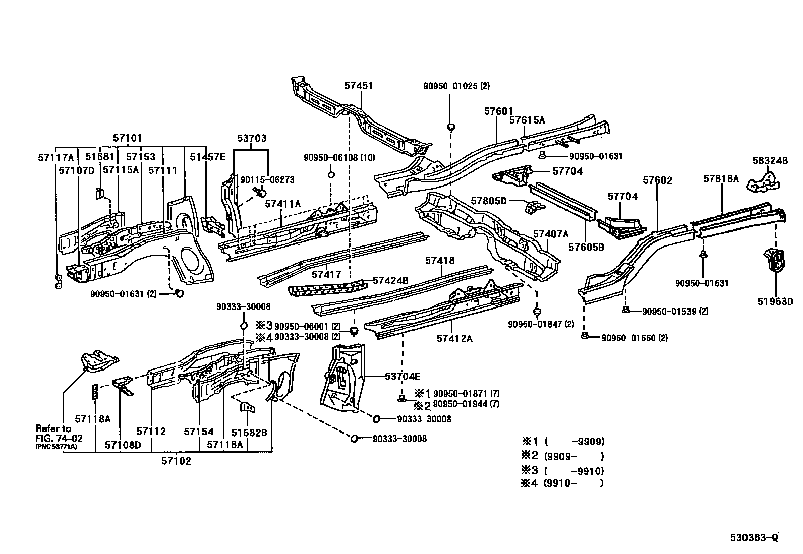 Toyota COROLLA Floor stringers EPC diagram — 530363Q