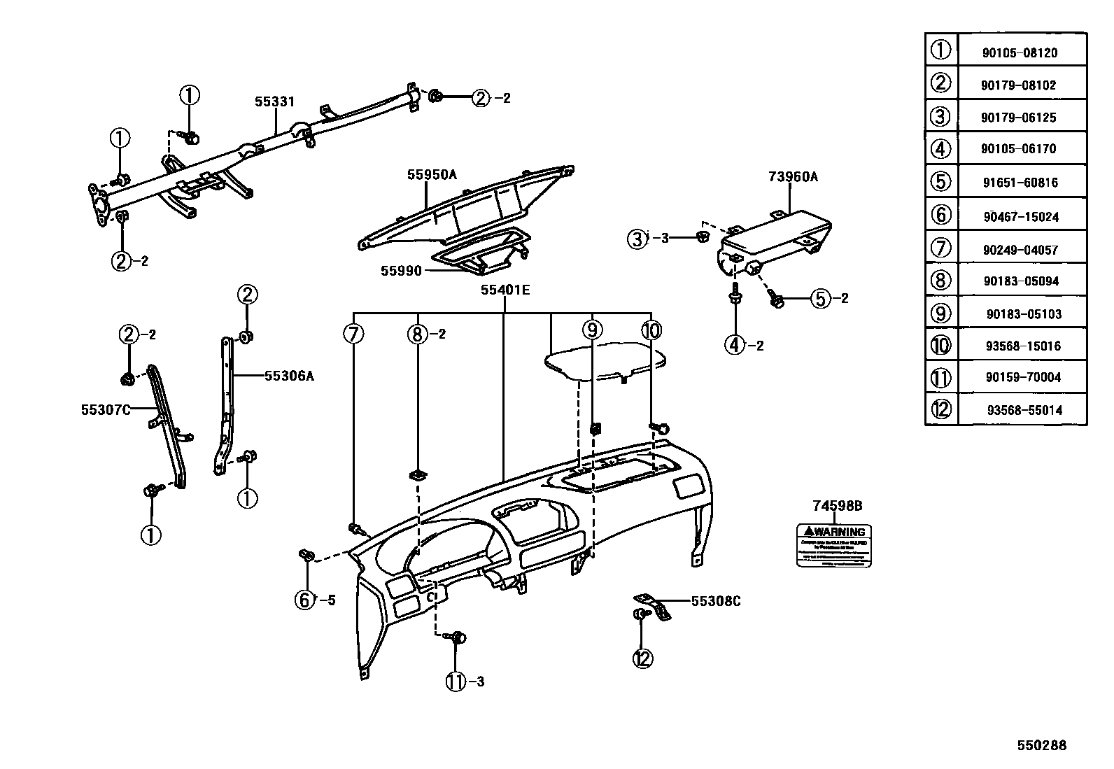Toyota COROLLA 仪表板和手套箱 EPC diagram — 550288