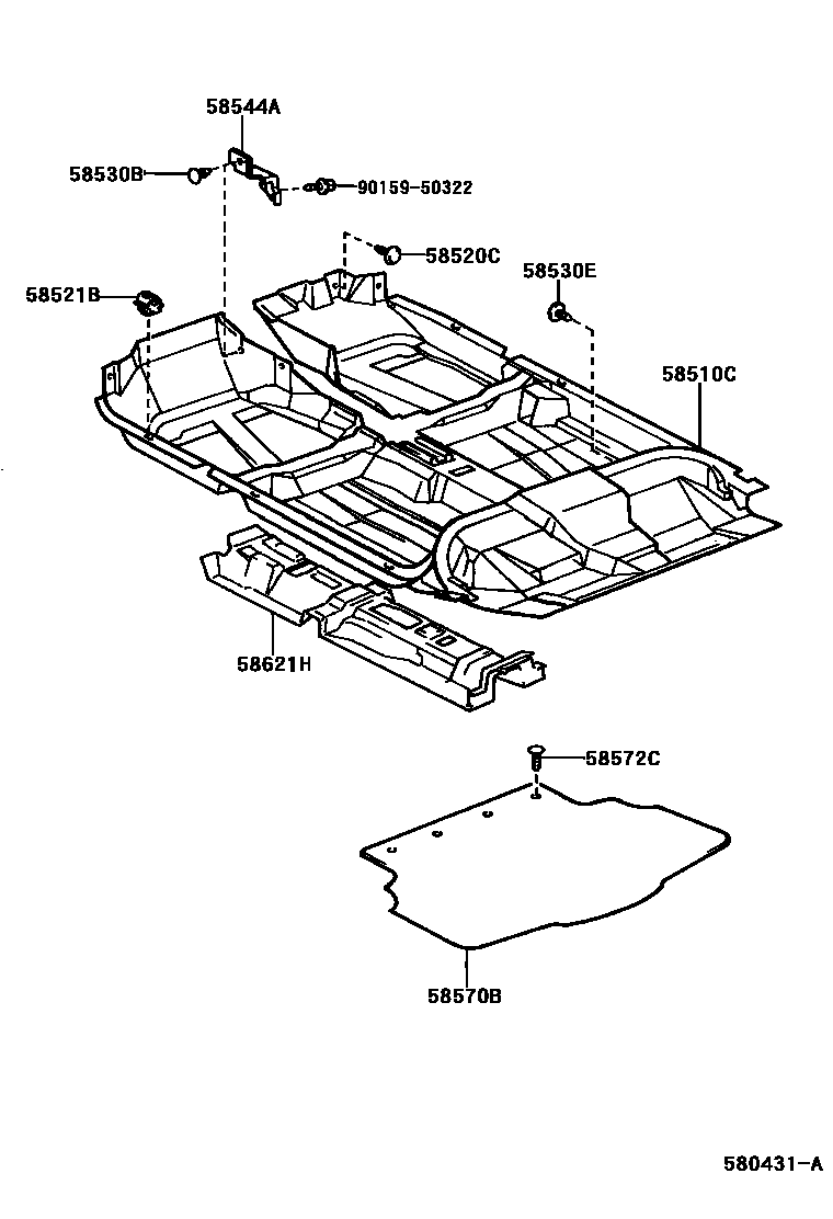 Toyota COROLLA 地板垫和地毯 EPC diagram — 580431A