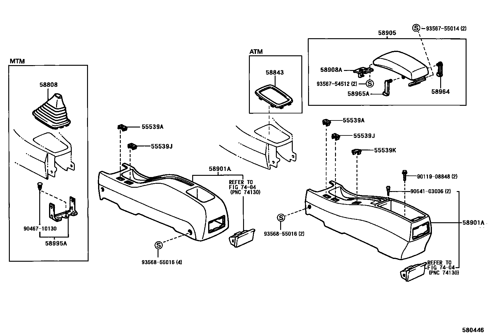 Toyota COROLLA 中央扶手箱和支架 EPC diagram — 580446