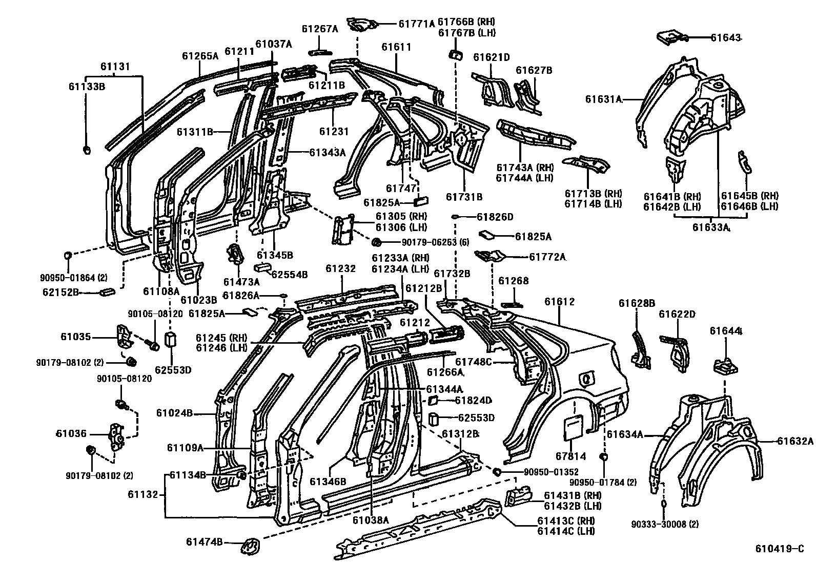 Toyota COROLLA 侧梁 EPC diagram — 610419C