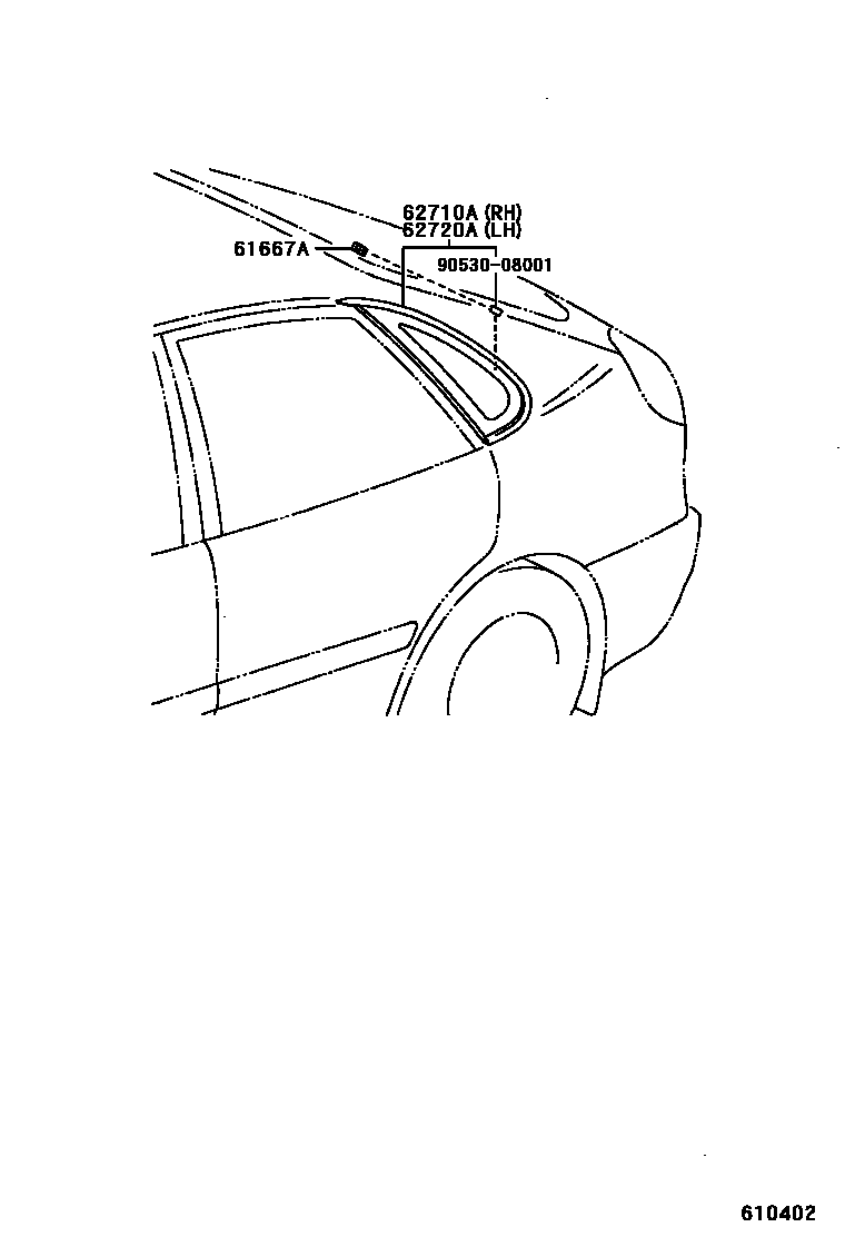 Toyota COROLLA 角窗 EPC diagram — 610402