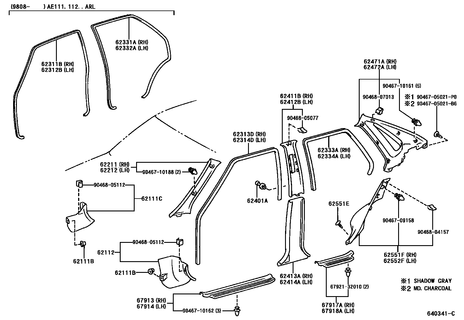 Toyota COROLLA 内饰板和车门防水胶条 EPC diagram — 640341C