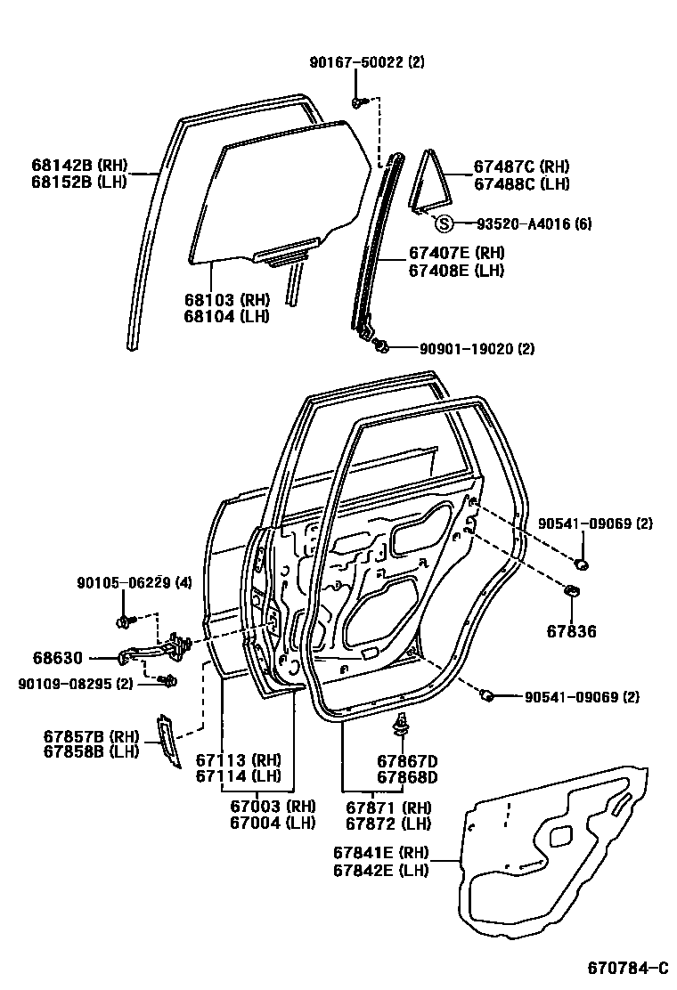Toyota COROLLA 后门板和后门玻璃 EPC diagram — 670784C