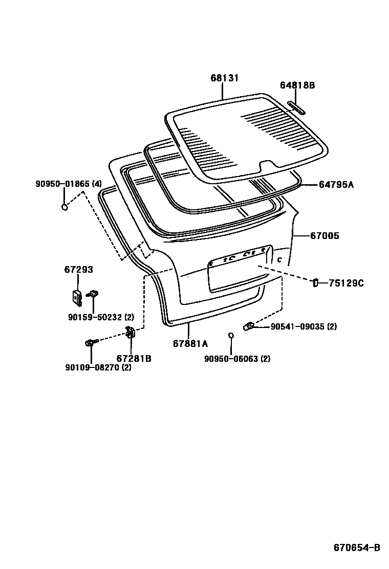 Toyota COROLLA 背门板和背门玻璃 EPC diagram — 670654B