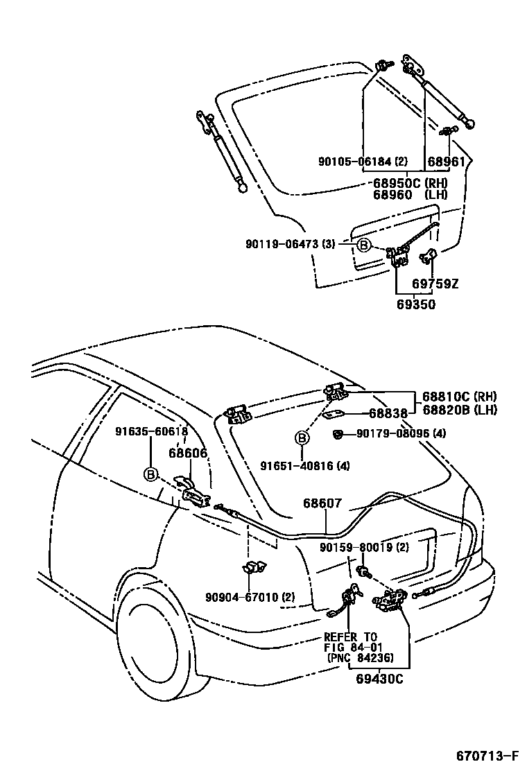 Toyota COROLLA 背门锁和背门把手 EPC diagram — 670713F