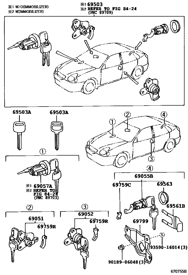 Toyota COROLLA 锁芯组件 EPC diagram — 670755B