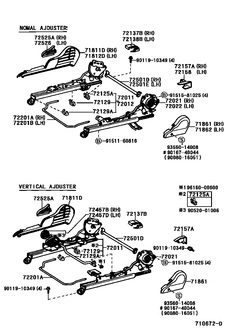 Toyota COROLLA 前排座椅和座椅滑轨 EPC diagram — 710672D