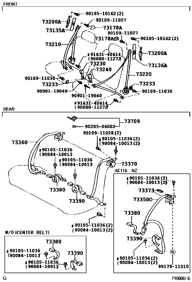 Toyota COROLLA 安全带和儿童保护座椅 EPC diagram — 710660E