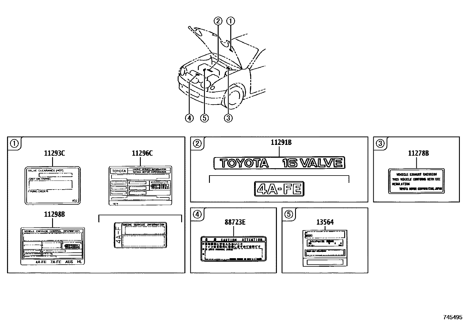 Toyota COROLLA 警示铭牌(车外和车内) EPC diagram — 745495