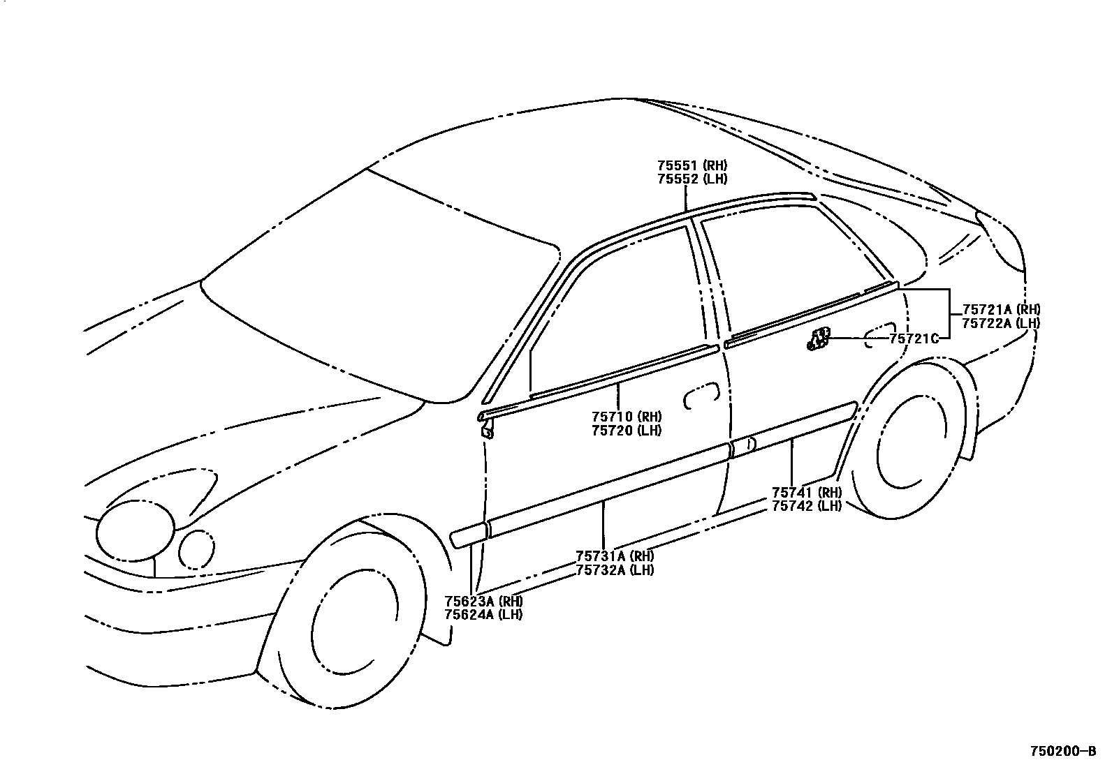 Toyota COROLLA 侧防护条 EPC diagram — 750200B