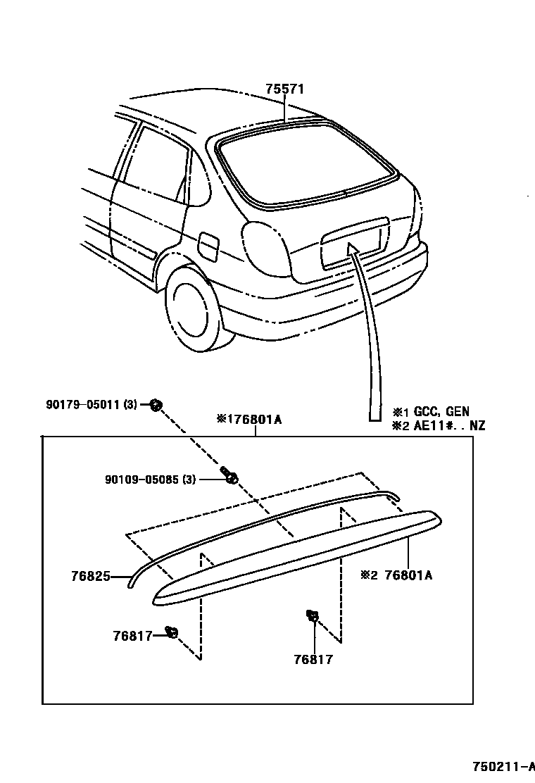 Toyota COROLLA 后防护条 EPC diagram — 750211A