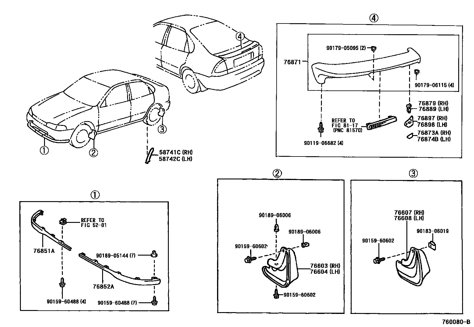 Toyota COROLLA 挡泥板和扰流板 EPC diagram — 760080B