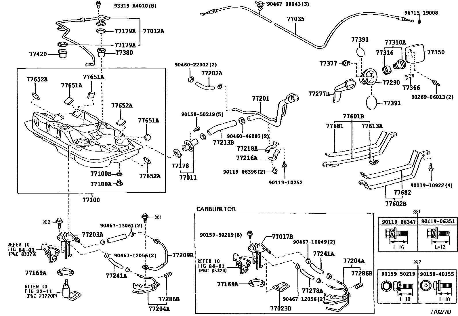Toyota COROLLA 燃油箱和燃油管 EPC diagram — 770277D
