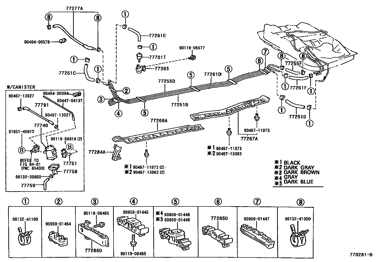 Toyota COROLLA 燃油箱和燃油管 EPC diagram — 770281B