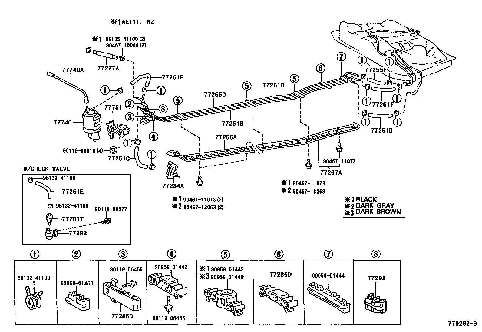 Toyota COROLLA 燃油箱和燃油管 EPC diagram — 770282B