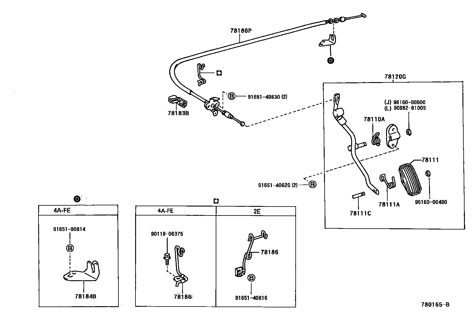 Toyota COROLLA accelerator pedal connecting rod EPC diagram — 780165B
