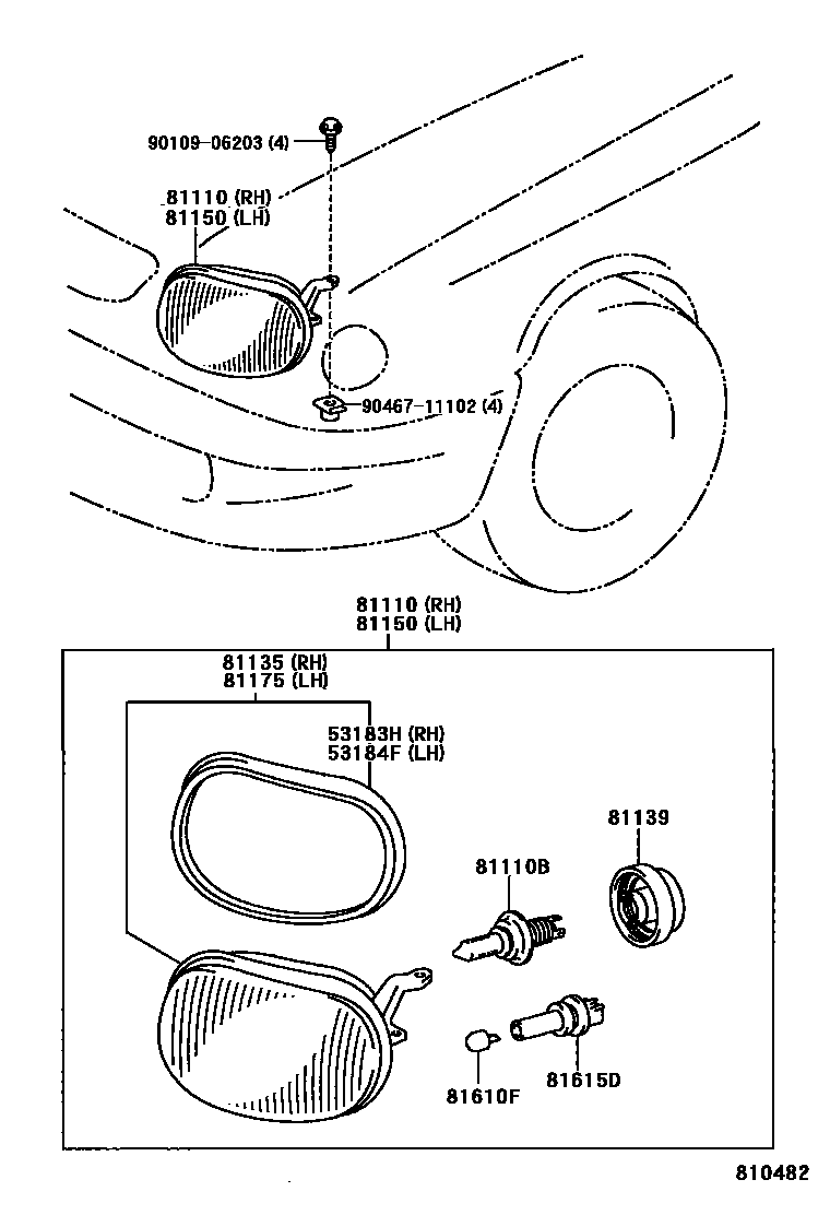 Toyota COROLLA Headlamp EPC diagram — 810482
