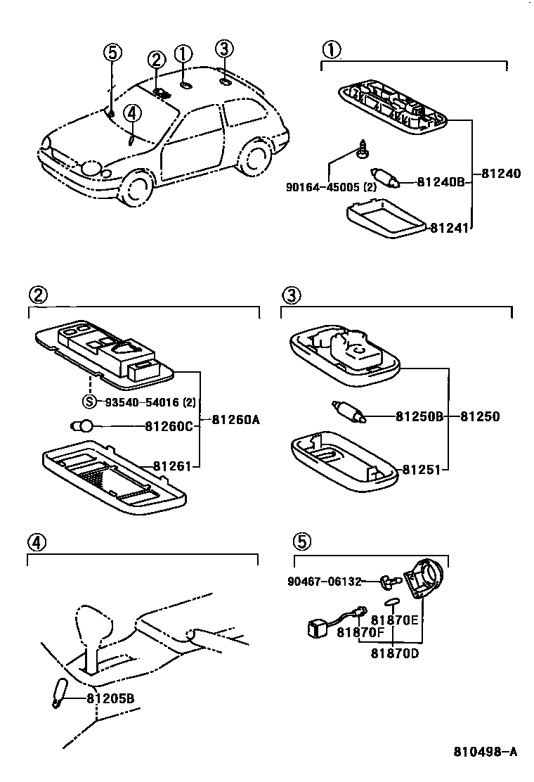 Toyota COROLLA 车内灯 EPC diagram — 810498A