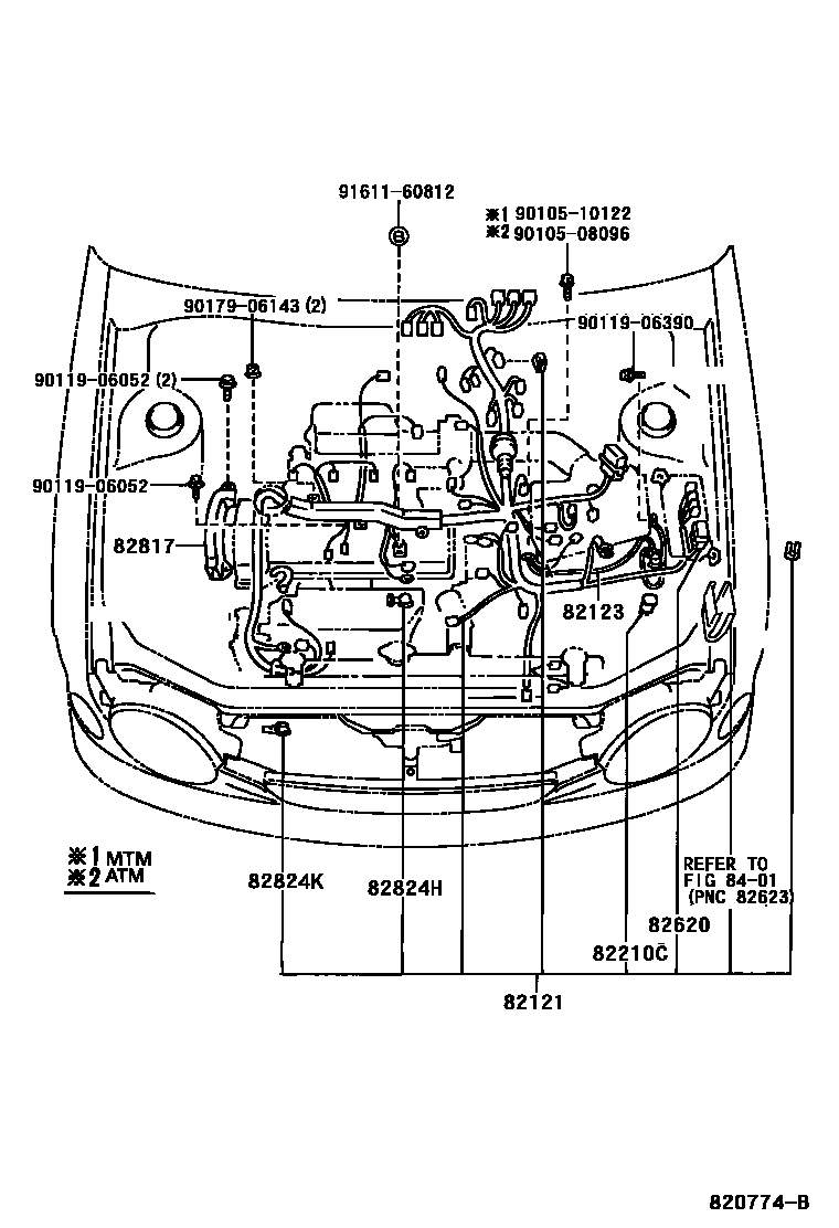Toyota COROLLA 线束和卡夹 EPC diagram — 820774B