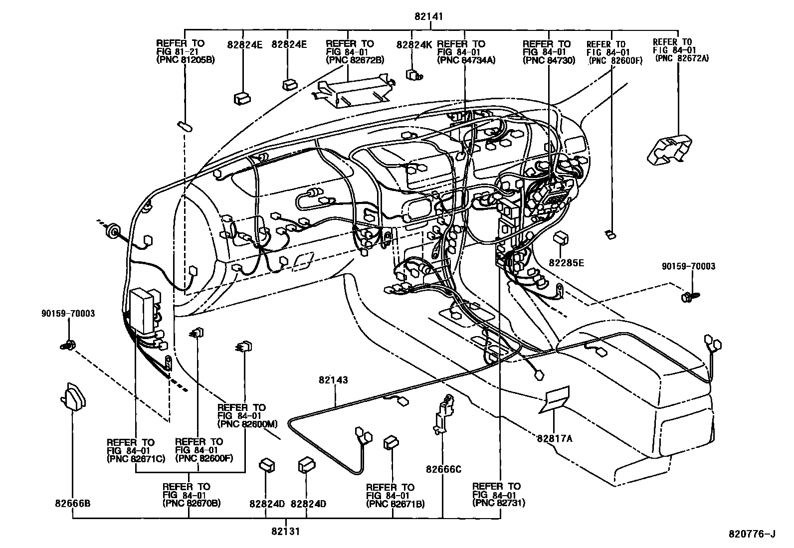 Toyota COROLLA 线束和卡夹 EPC diagram — 820776J