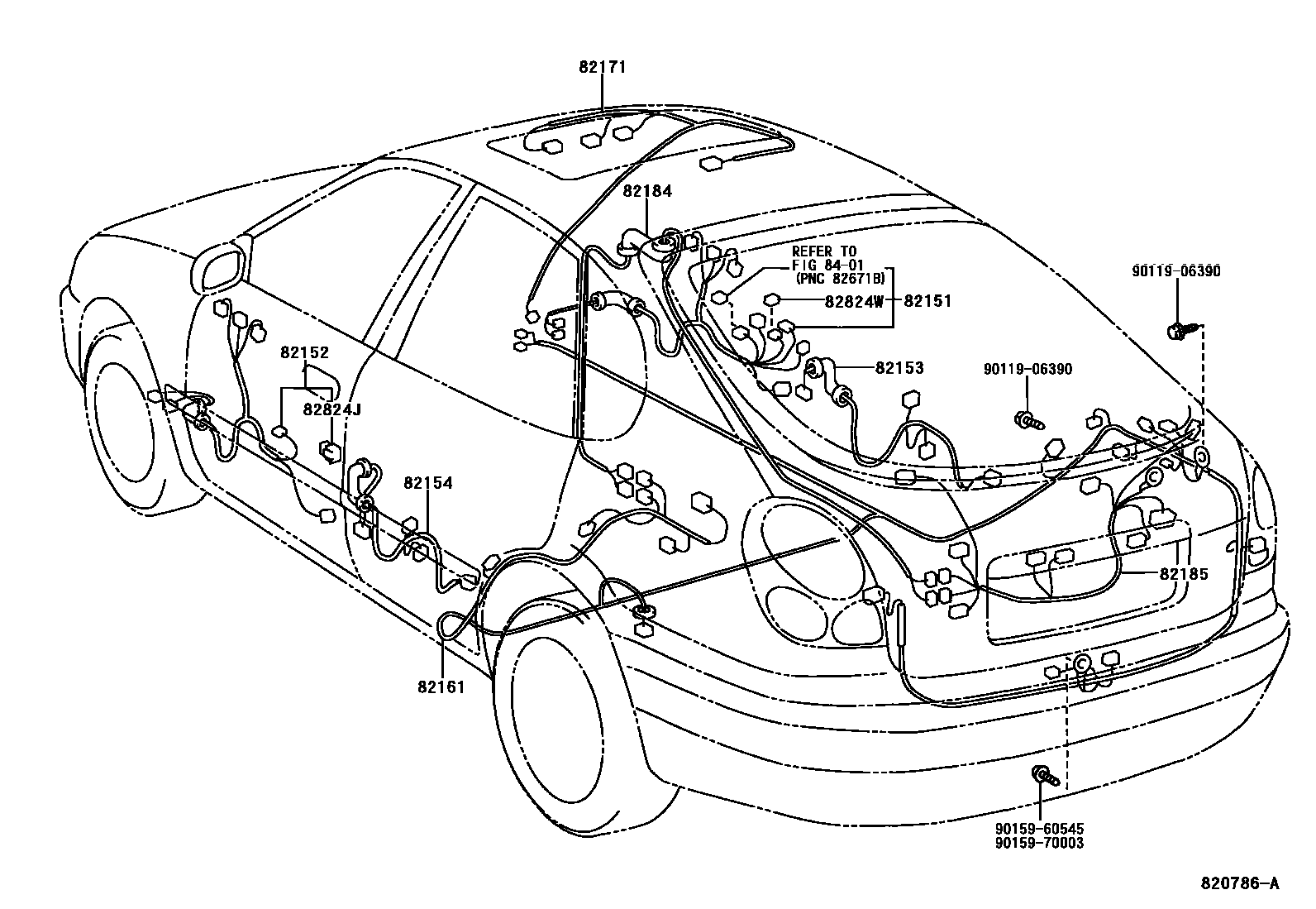 Toyota COROLLA 线束和卡夹 EPC diagram — 820786A