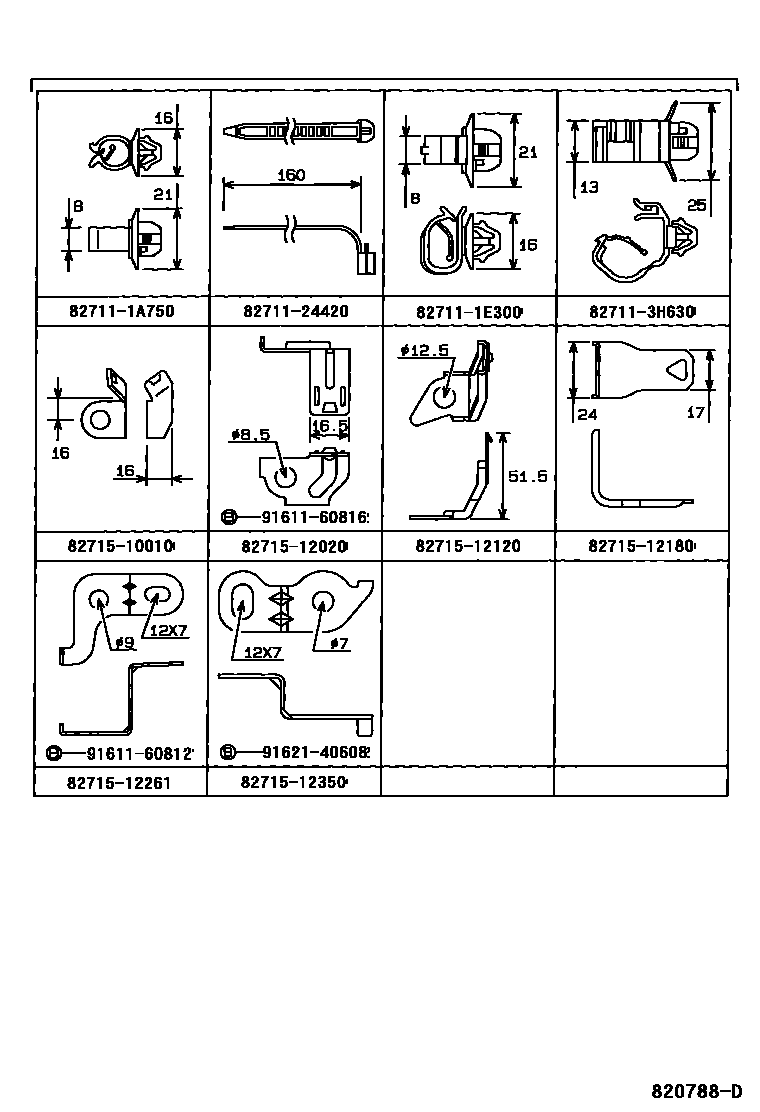 Toyota COROLLA 线束和卡夹 EPC diagram — 820788D