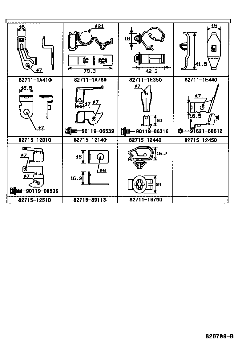 Toyota COROLLA 线束和卡夹 EPC diagram — 820789B