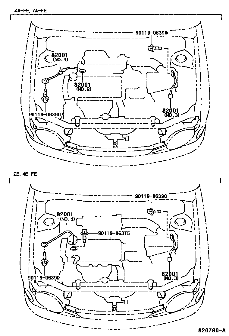 Toyota COROLLA 线束和卡夹 EPC diagram — 820790A