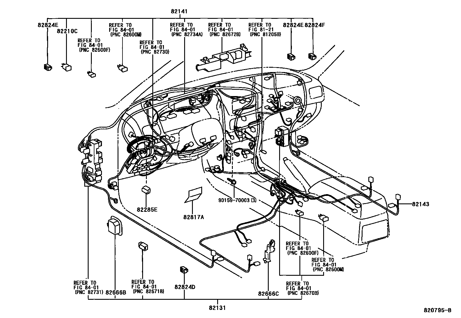 Toyota COROLLA 线束和卡夹 EPC diagram — 820795B