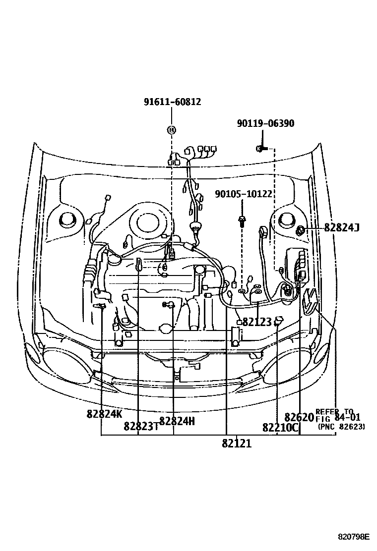 Toyota COROLLA 线束和卡夹 EPC diagram — 820798E