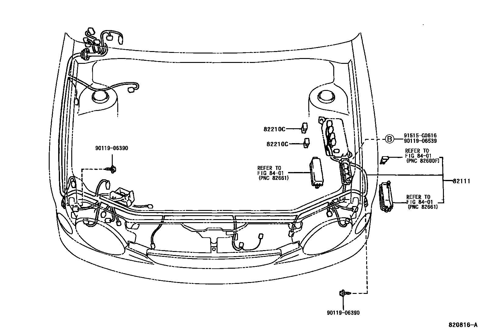 Toyota COROLLA 线束和卡夹 EPC diagram — 820816A