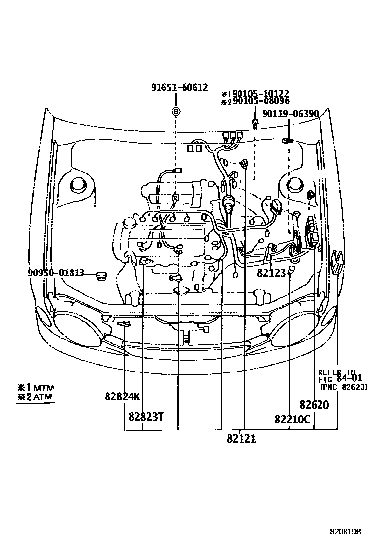 Toyota COROLLA 线束和卡夹 EPC diagram — 820819B