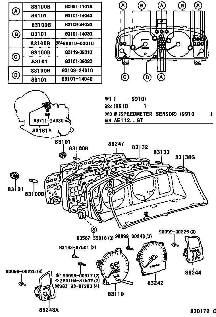Toyota COROLLA 仪表 EPC diagram — 830172C