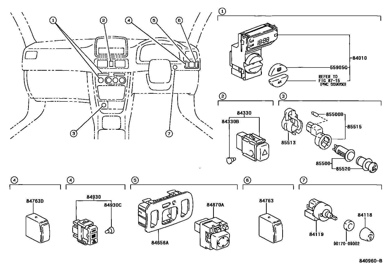 Toyota COROLLA 开关和继电器和ECU EPC diagram — 840960B