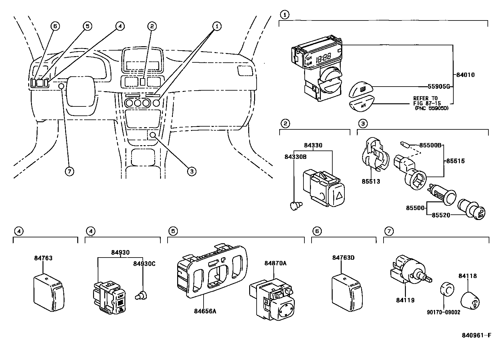 Toyota COROLLA 开关和继电器和ECU EPC diagram — 840961F