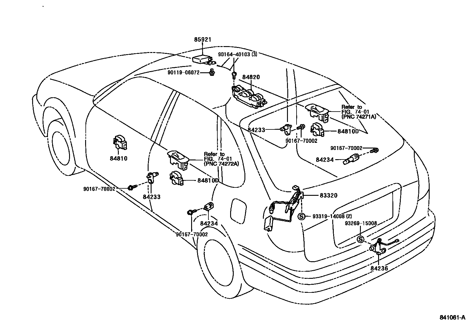 Toyota COROLLA 开关和继电器和ECU EPC diagram — 841061A