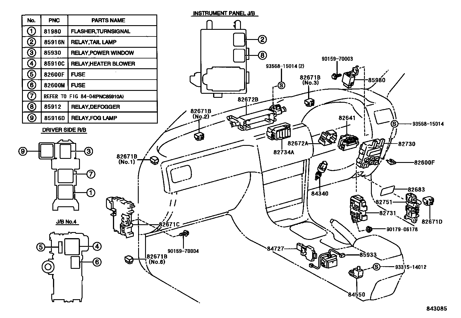 Toyota COROLLA 开关和继电器和ECU EPC diagram — 843085