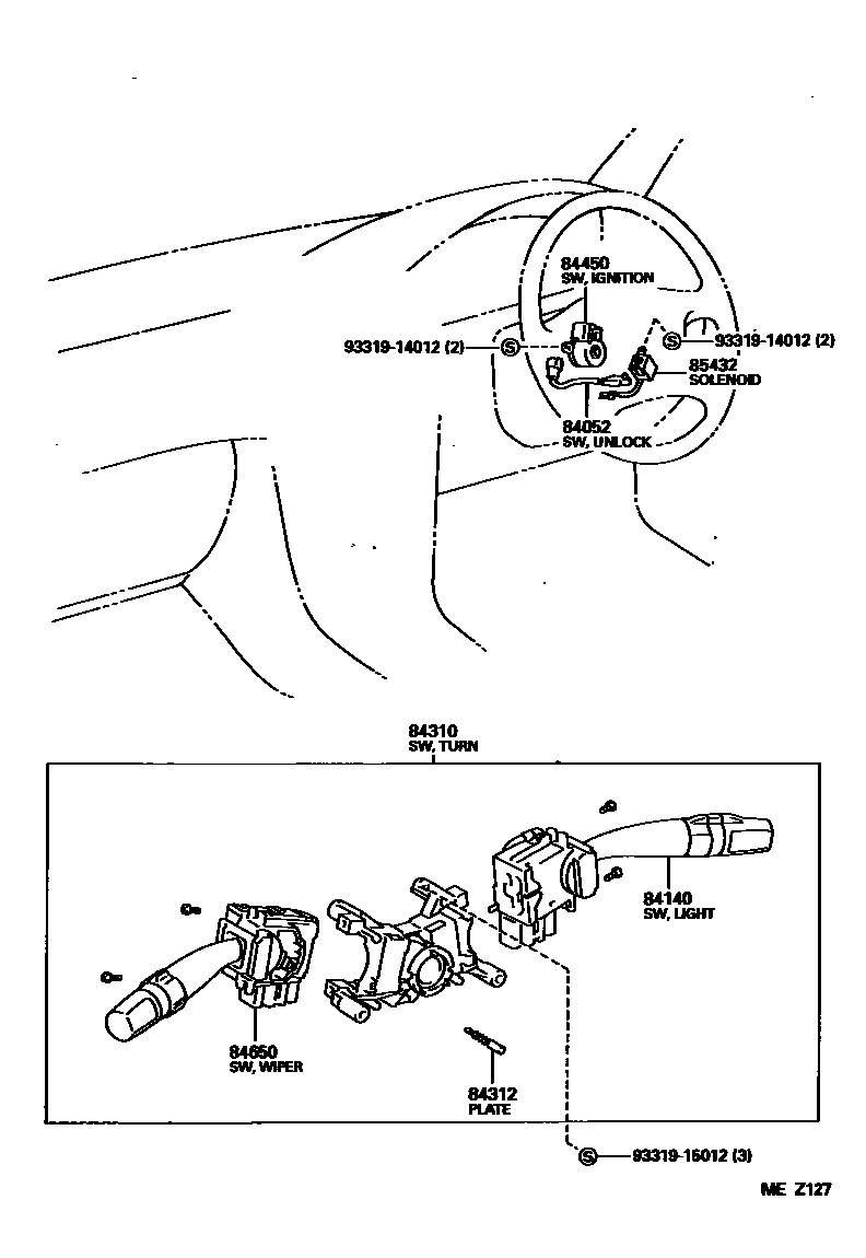 Toyota COROLLA 开关和继电器和ECU EPC diagram — MEZ127